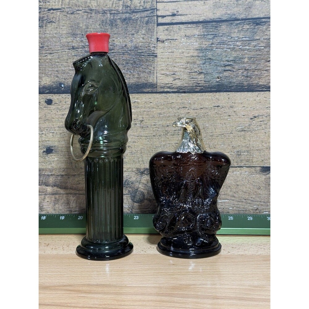 🔥2 -Vintage Collectible Avon Horse Head Eagle Glass Decanter Bottle Empty 🐴🦅